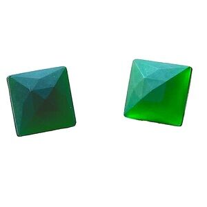 Vintage Dark Green Faceted Glass Clip On Square Earrings Women’s Jewelry Jade